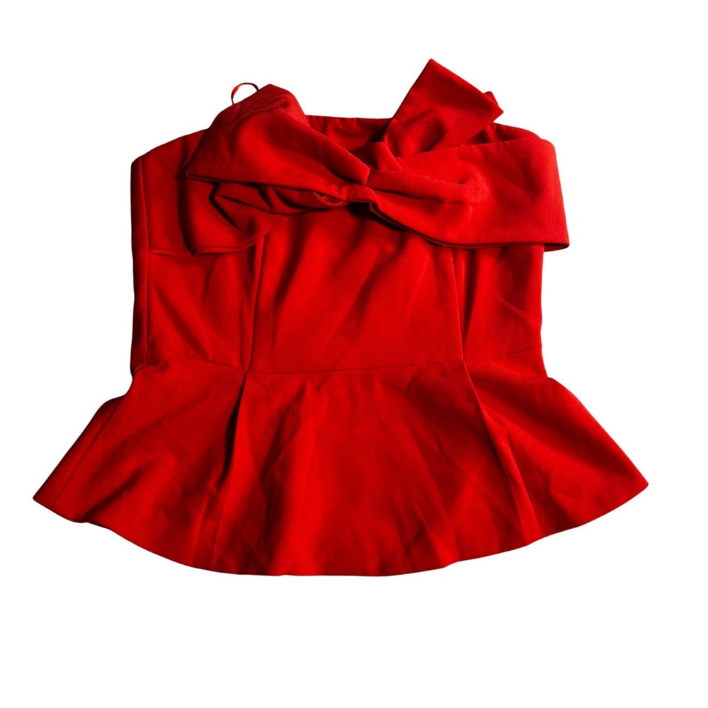 Adelyn Rae Red Strapless Bow Peplum Top Party Cocktail Anthropologie - Picture 1 of 7